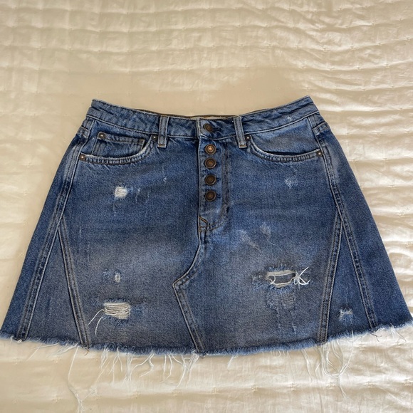We The Free Dresses & Skirts - We The Free Blue Distressed A-Line Skirt